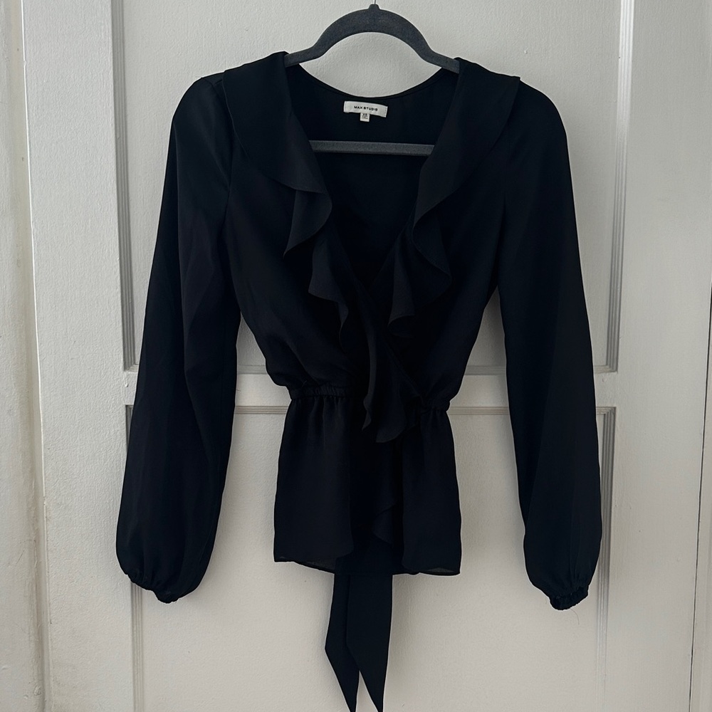 Max Studio Black Ruffle Blouse
